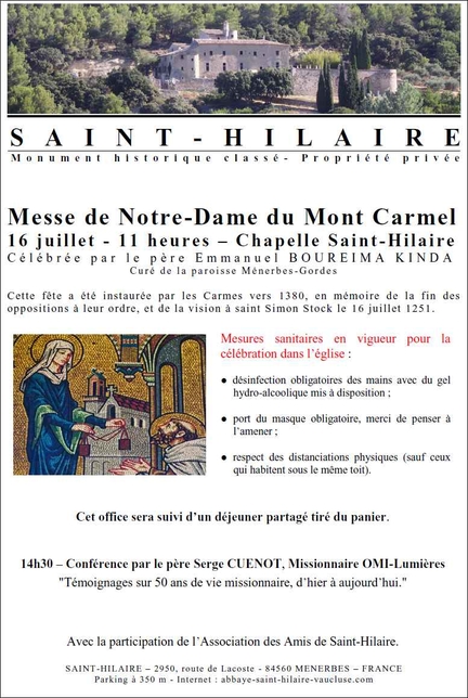 2020/07/16 - Abbaye Saint-Hilaire - Fte de Notre Dame du Mont Carmel - Messe clbre par le pre Emmanuel Boureima Kinda, cur de la Paroisse Mnerbes-Gordes