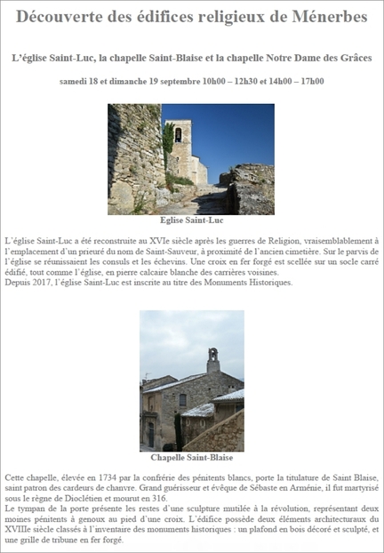 18-19.09.2021 - Journes europennes du patrimoine - Mnerbes - Vaucluse