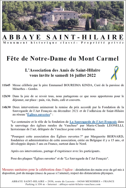 2022/07/16 - Abbaye Saint-Hilaire - Fte de Notre Dame du Mont Carmel - Messe clbre par le pre Emmanuel Boureima Kinda, cur de la Paroisse Mnerbes-Gordes