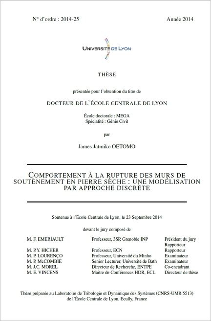 Thse : Comportement  la rupture des murs de soutnement en pierre sche : une modlisation par approche discrte - James Jatmiko OETOMO, 2014