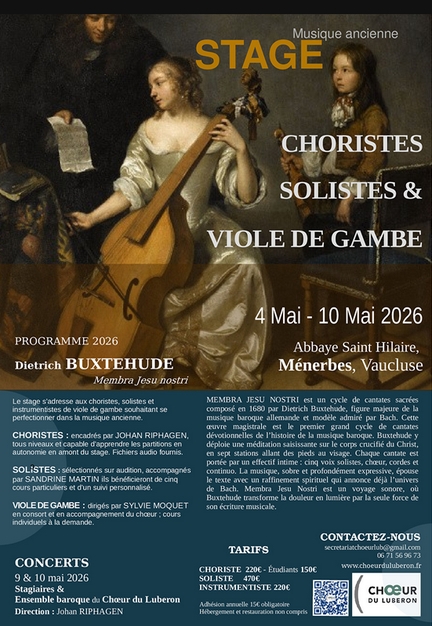 05-10.05/2026 - Stage Choristes, Solistes & Viole de gambe � l'Abbaye Saint-Hilaire encadr�s par Johan RIPHAGEN, Sandrine MARTIN et Sylvie MOQUET)