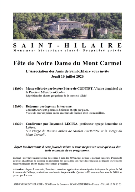 2026/07/16 - Abbaye Saint-Hilaire - F�te de Notre Dame du Mont Carmel - Messe c�l�br�e par le p�re Pierre de Cointet, Vicaire dominical de la Paroisse M�nerbes-Gordes
