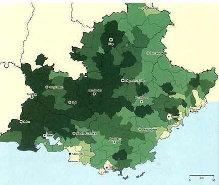 Par de la surface agricole utile dans la superficie des cantons de la rgion Provence-Alpes-Cte d'Azur (anne 2000)