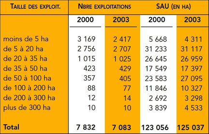 Taille des exploitations agricoles en Vaucluse (2000-2003)