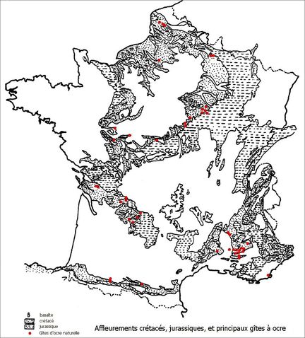 Affleurements crtacs, jurassiques et principaux gtes  ocre en France