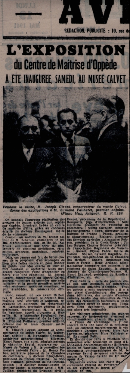 Exposition du Centre de Matrise d’Oppde au muse Calvet, Avignon, 17 mai 1941