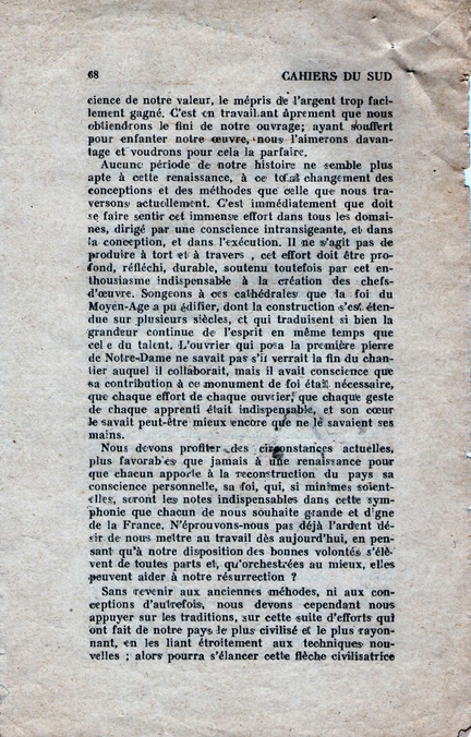 Bernard Zehrfuss, Oppde, essais de renaissance, Cahiers du Sud, n 232, fvrier 1941