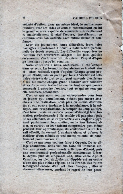 Bernard Zehrfuss, Oppde, essais de renaissance, Cahiers du Sud, n 232, fvrier 1941