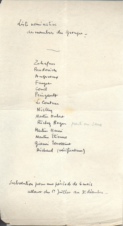 Archives du Muse d'art moderne de la Ville de Paris, fonds tienne-Martin - MAMVP/EM/COR/LET/GOP - Subventions pour la priode du 1er juillet au 31 dcembre 1941