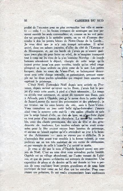 Jean Lambert, Oppde, Lettre de Marseille - Nol - Oppde, Cahiers du Sud, n 231, janvier 1941