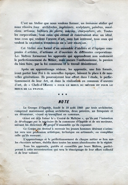 Jeune France, Quatre ralisations de jeunes - Exposition du travail des Architectes du Groupe d’Oppde (1941)