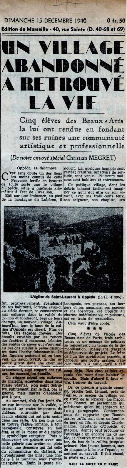 Un village abandonn a retrouv la vie - Le Jour L'Echo de Paris, 15 dcembre 1940