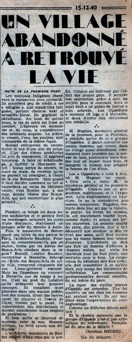Un village abandonn a retrouv la vie - Le Jour L'Echo de Paris, 15 dcembre 1940