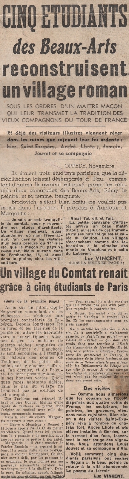 Cinq tudiants des Beaux-Arts reconstruisent un village roman - Paris-soir, 19 novembre 1940
