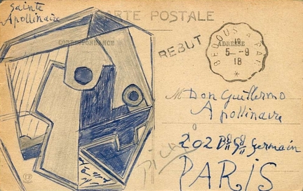Carte postale d'une vue arienne du centre-ville de Pau, adresse par Pablo Picasso  son ami Guillaume Apollinaire
