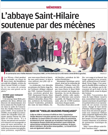 La Provence, 04 mai 2017 - L'abbaye Saint-Hilaire soutenue par des mcnes