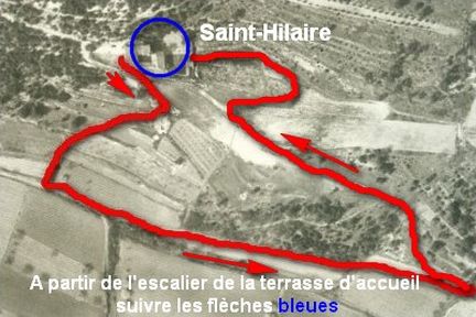 Abbaye Saint-Hilaire, monument historique class des XIIe et XIIIe sicles, premier btiment conventuel carme (XIIIe sicle) du Comtat Venaissin (1274-1791) - Mnerbes - Vaucluse - Plan du parcours pdestre