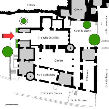 Abbaye Saint-Hilaire, monument historique class des XIIe et XIIIe sicles, premier btiment conventuel carme (XIIIe sicle) du Comtat Venaissin (1274-1791) - Mnerbes - Vaucluse - Plan