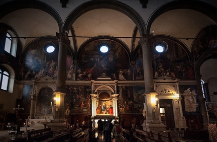 Retable de San Zaccaria dans le contexte de son autel d'origine (1505), huile sur bois transferre sur toile, 402 x 273 cm, glise de San Zaccaria, Venise - Italie