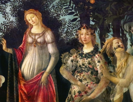 Le Printemps (1478-1482), tempera sur panneau bois, 203 x 314 cm, œuvre commande par les 2 frres Mdicis: Lorenzo et Giovani di Pierfrancesco, Galerie des Offices, Florence - Italie