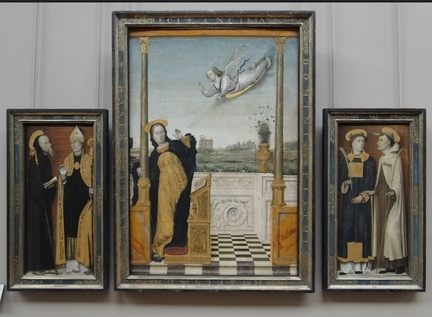 Triptyque: L'Annonciation (vers 1490-1500), peinture sur bois, panneau central: 158 x 107 cm, Muse du Louvre, Paris - France