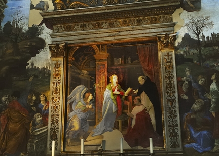 Chapelle Carafa, glise Santa Maria sopra Minerva (1488-1493), fresque, retable: Vierge  qui Saint Thomas d’Aquin prsente le Cardinal Carafa, Rome - Italie