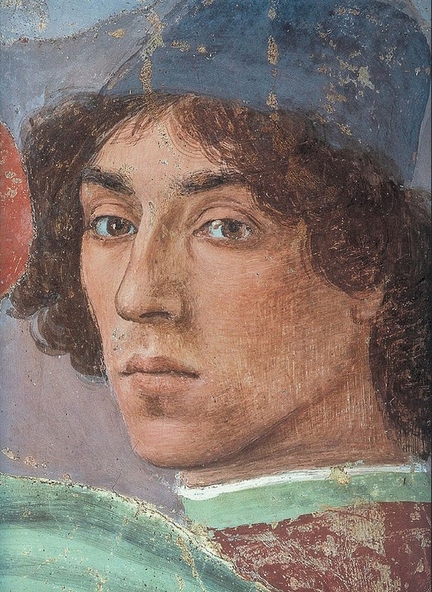 Autoportrait (entre 1480 et 1485), fresque, mur droit: La crocifissione di Pietro, chapelle Brancacci, glise Santa Maria del Carmine, Florence - Italie