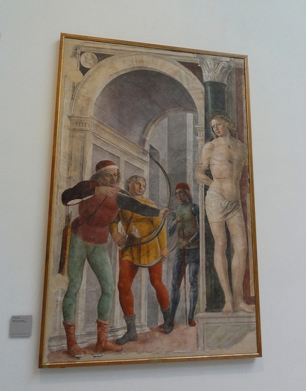 Martyre de saint Sbastien (vers 1489), fresque transfre sur toile, 265 x 170 cm, Pinacothque de Brera, Milan - Italie