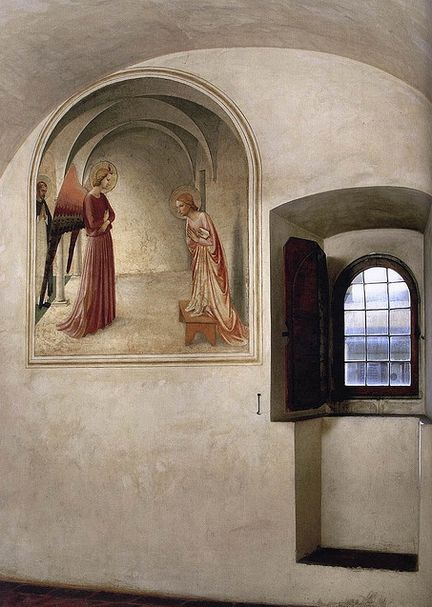 Annonciation avec prsence de Pierre de Vrone, fresque de la cellule n3, 176 x 148 cm, couvent de San Marco, Florence - Italie