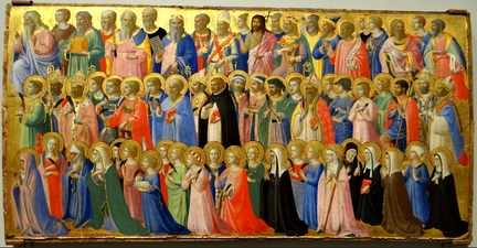 Les prcurseurs du Christ avec les saints et les martyrs (1423-1424), tempera  l'œuf sur panneau bois, 31,9 x 66,5 cm, National Gallery, Londre - Grande-Bretagne