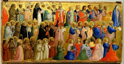 La Vierge avec des aptres et d'autres saints (1423-1424), tempera  l'œuf sur panneau bois, 32 x 64 cm, National Gallery, Londre - Grande-Bretagne