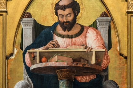 Dtail du polyptyque de saint Luc (1453-1454), tempera sur panneau bois, 177 x 230 cm, pinacothque de Brera, Milan - Italie