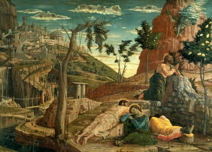 La prire au jardin des oliviers, un des deux lments de la prdelle du triptyque de San Zeno de Vrone (1457-1459), huile sur panneau bois, 71,1 x 93,7 cm, muse des Beaux-Arts, Tours - France