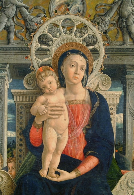 Retable polyptyque de San Zeno, Vierge  l'enfant (1457-1460), panneau central, tempera sur panneau bois, basilique San Zeno, Vrone - Italie