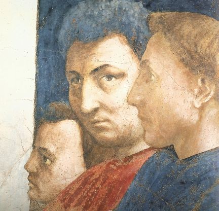 Au centre: Masaccio, autoportrait - Chapelle Brancacci, glise Santa Maria del Carmine, Florence - Italie