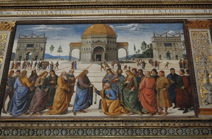 Remise des clefs  saint Pierre (env. 1482), fresque, 335 x 550 cm, chapelle Sixtine, Vatican