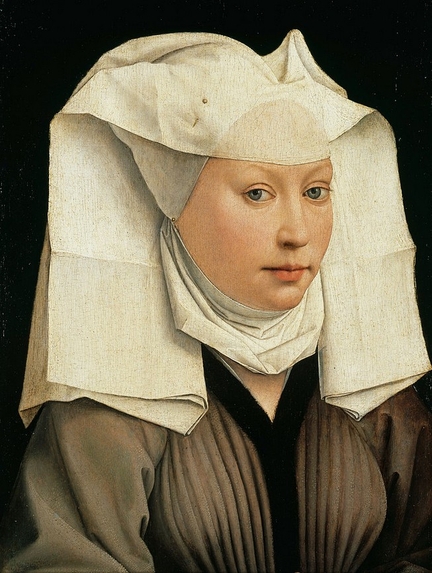 Portrait de jeune femme [au hennin] (entre 1435 et 1440), huile sur panneau, 47 x 32 cm, Gemldegalerie, Berlin - Allemagne
