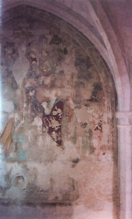 Abbaye Saint-Hilaire, monument historique class, premier btiment conventuel carme (XIIIe sicle) du Comtat Venaissin (1274-1791), lev sur la commune de Mnerbes - Vaucluse - Peiture murale de la chapelle du XVe sicle ddie  saint Antoine le Grand
