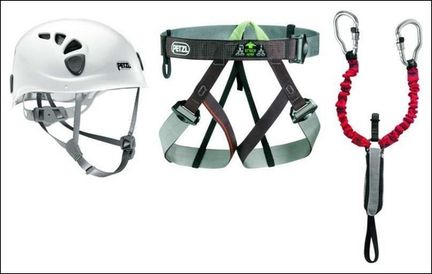 Matriel via ferrata : casque, baudrier, longe